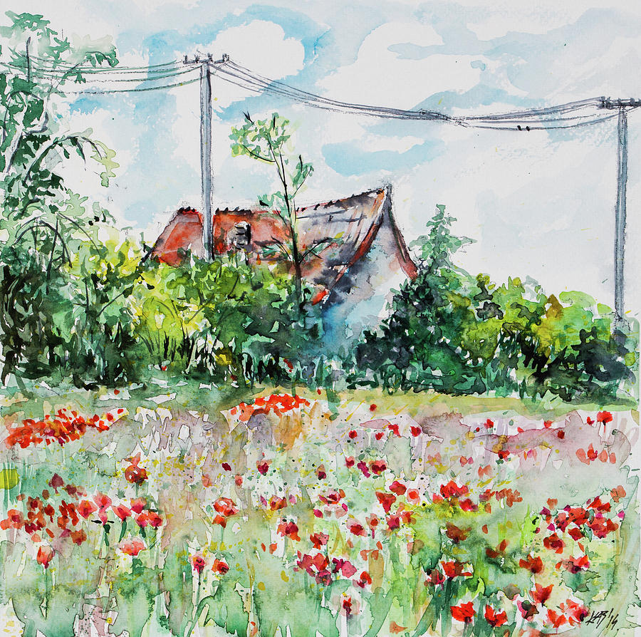 Farm with poppies Painting by Kovacs Anna Brigitta