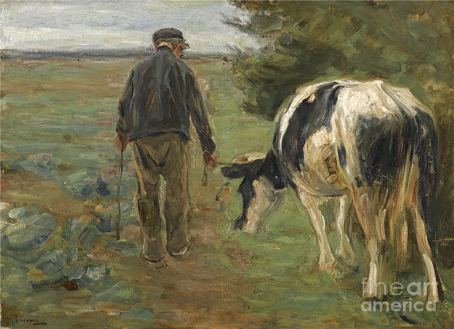 Farmer And Cow Painting by Celestial Images