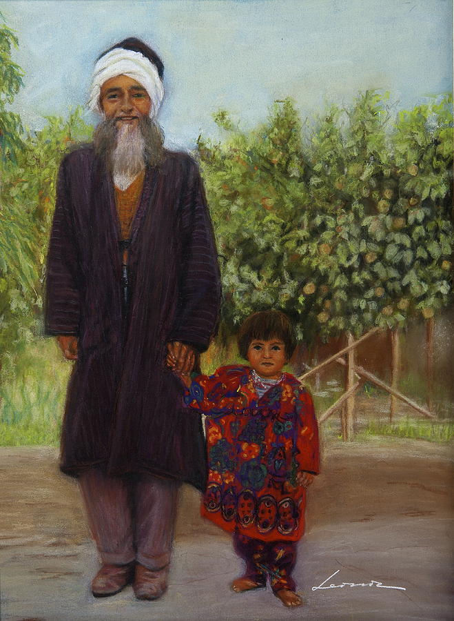 Family Portrait Pastel - Farmer and Grand son  by Leonor Thornton
