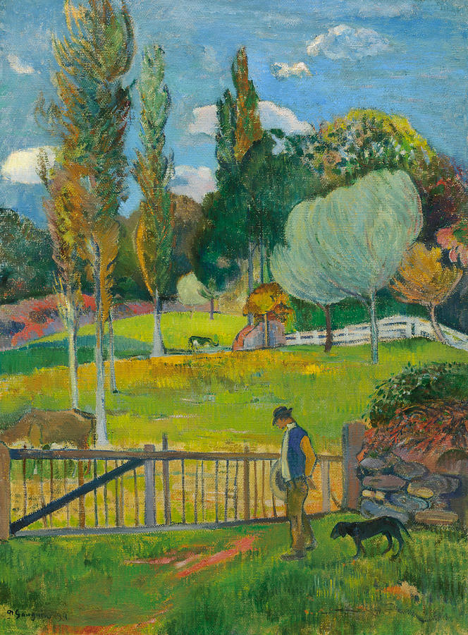 Farmer and His Dog Near a Barrier Painting by Paul Gauguin