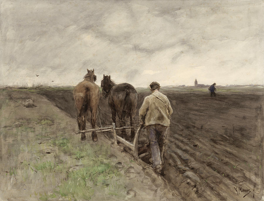 Farmer behind the Plough Drawing by Anton Mauve