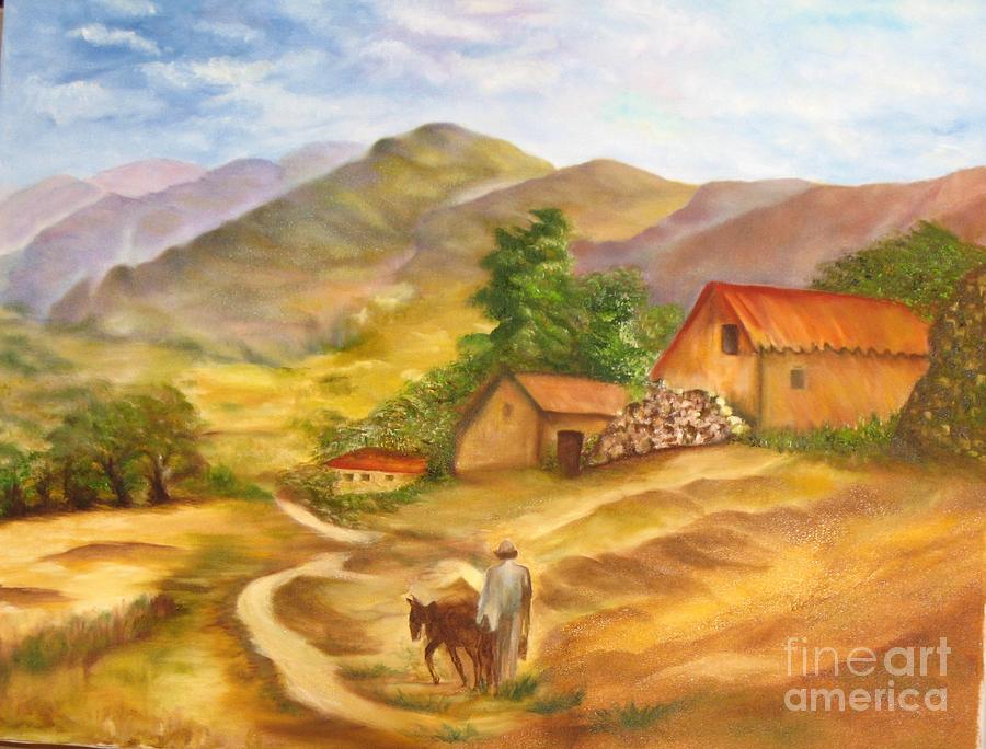 Landscape Painting - Farmer up on the Galilee by Rachel Wollach Asherovitz