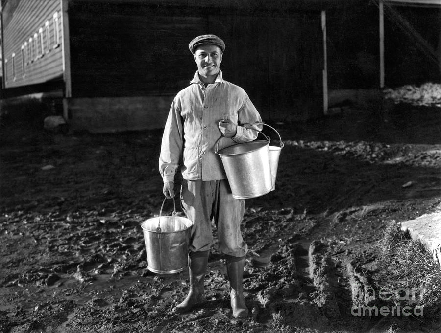Farmer With Milk Pails C.1930-40s Photograph by H. Armstrong Roberts/ClassicStock