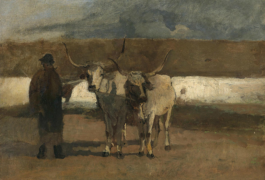 Farmer with Oxen Harness Painting by Emil Jakob Schindler
