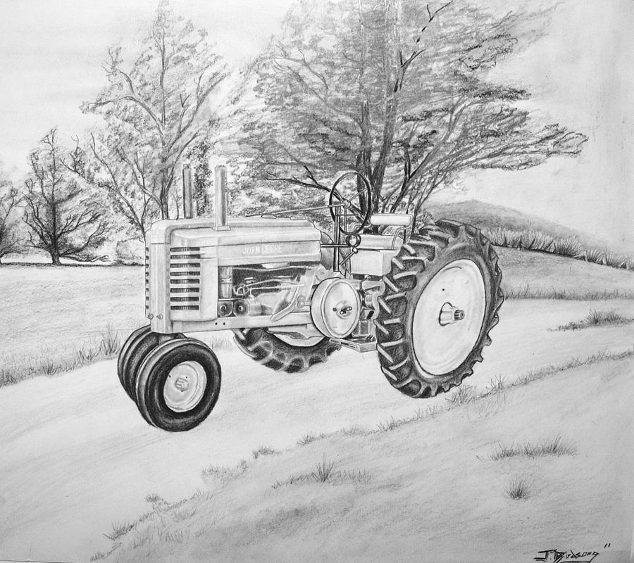 Artistic drawing of old tractor Royalty Free Vector Image