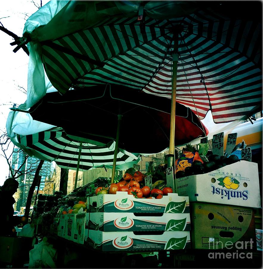 Vegetable Photograph - Farmers Market with Striped Umbrellas by Miriam Danar