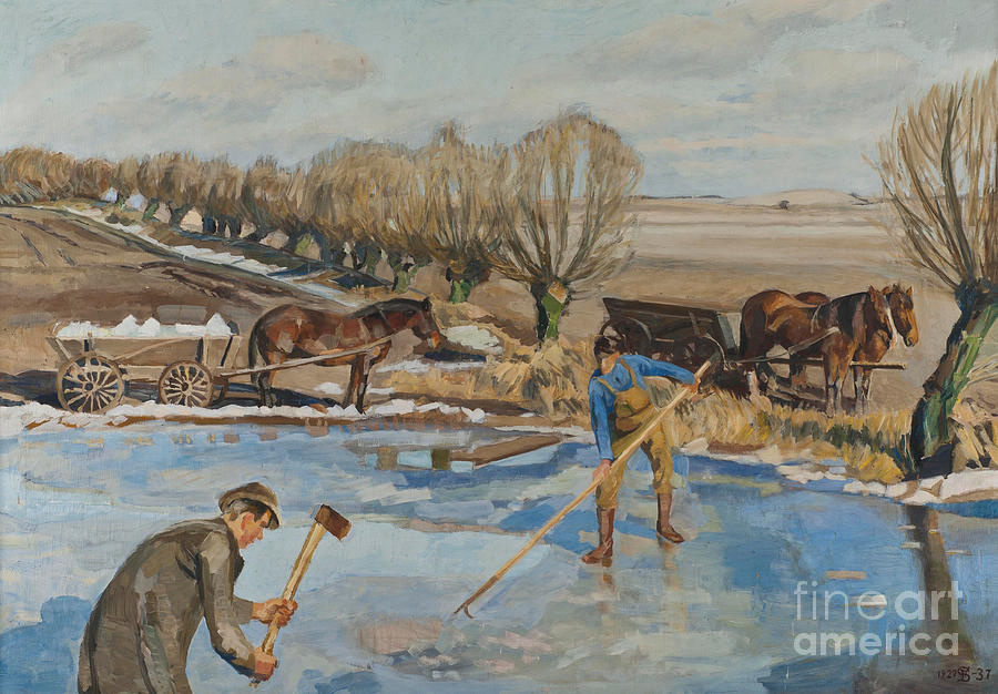 Farmhands fetching Ice Painting by Fritz Syberg