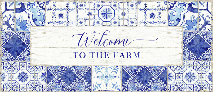 Farmhouse Blue and White Tile 4 - Welcome to the Farm Painting by Audrey Jeanne Roberts