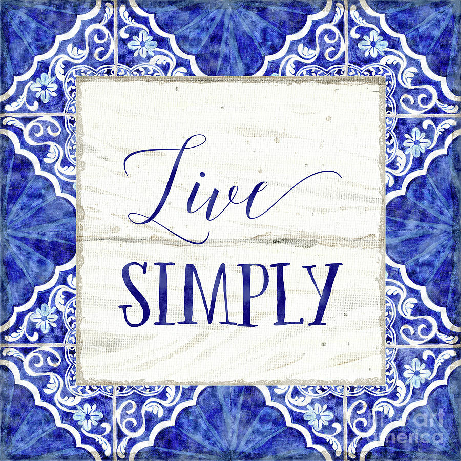FarmCore Farm Blue and White Farmhouse Tile 8 - Live Simply Painting by Audrey Jeanne Roberts