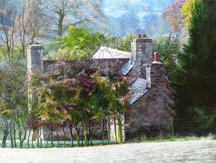 Farmhouse on a Cold Winter Morning. Painting by Harry Robertson