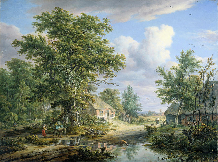 Farms at the Edge of a Forest Painting by Egbert van Drielst