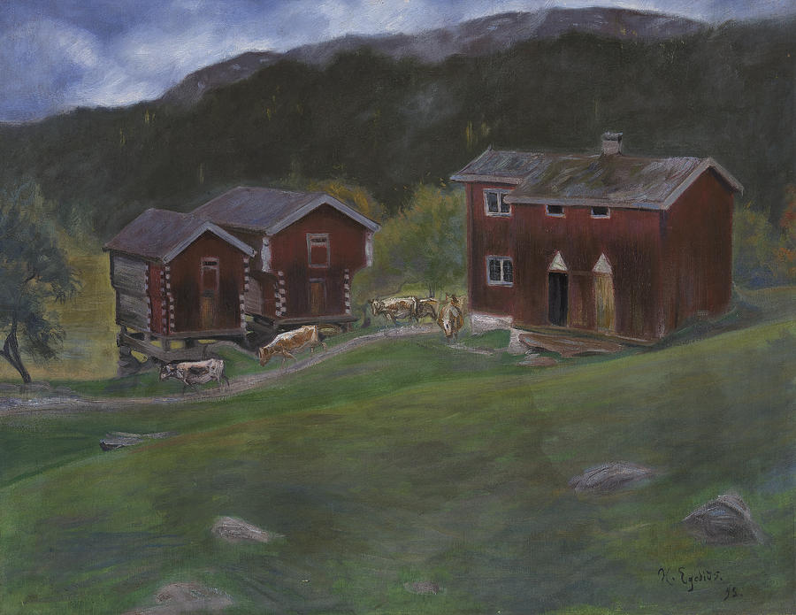 Farmyard at Ase in Telemarken, Norway Painting by Halfdan Egedius