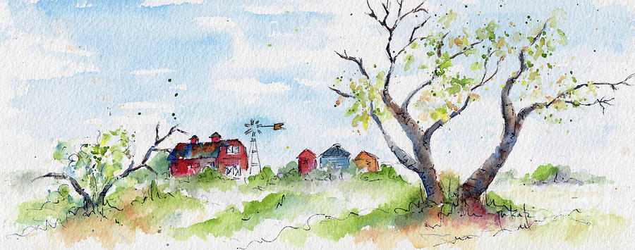Farmyard From Afar Painting by Pat Katz