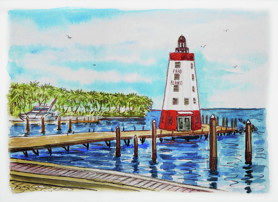 Faro Blanco Lighthouse Florida Keys Painting by Irina Sztukowski