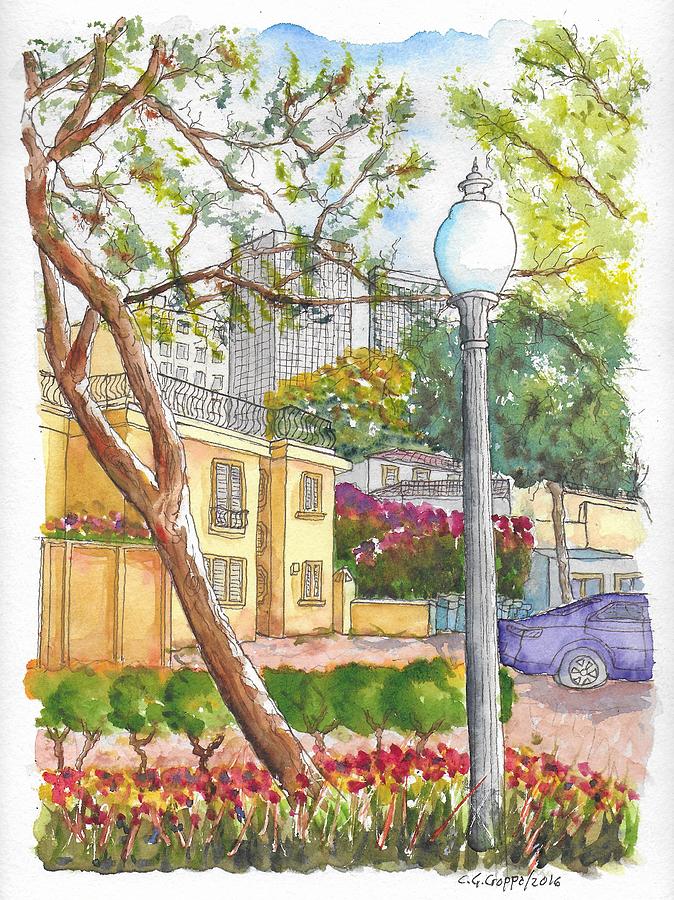 Farola in Roxbury Park, Beverly Hills, California Painting by Carlos G Groppa