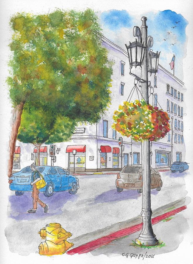 Farola with flowers in Wilshire Blvd., Beverly Hills, California Painting by Carlos G Groppa