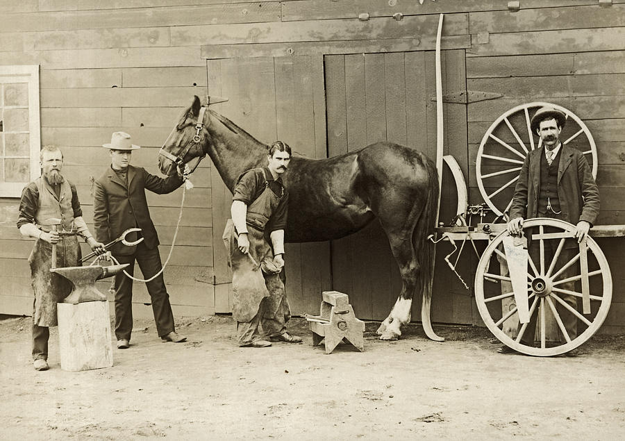 Farrier Shoeing A Horse Photograph by Underwood Archives