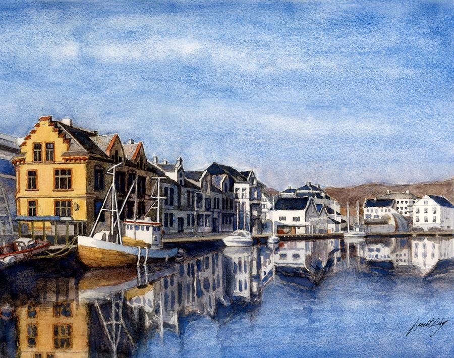 Farsund Dock Scene 2 Painting by Janet King