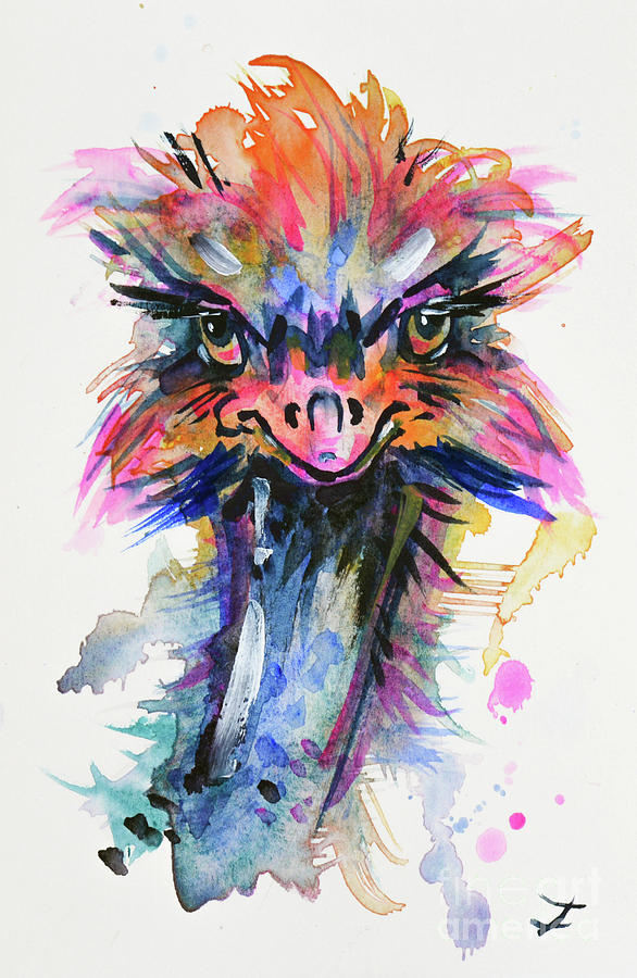 Fascinating Ostrich Painting by Zaira Dzhaubaeva