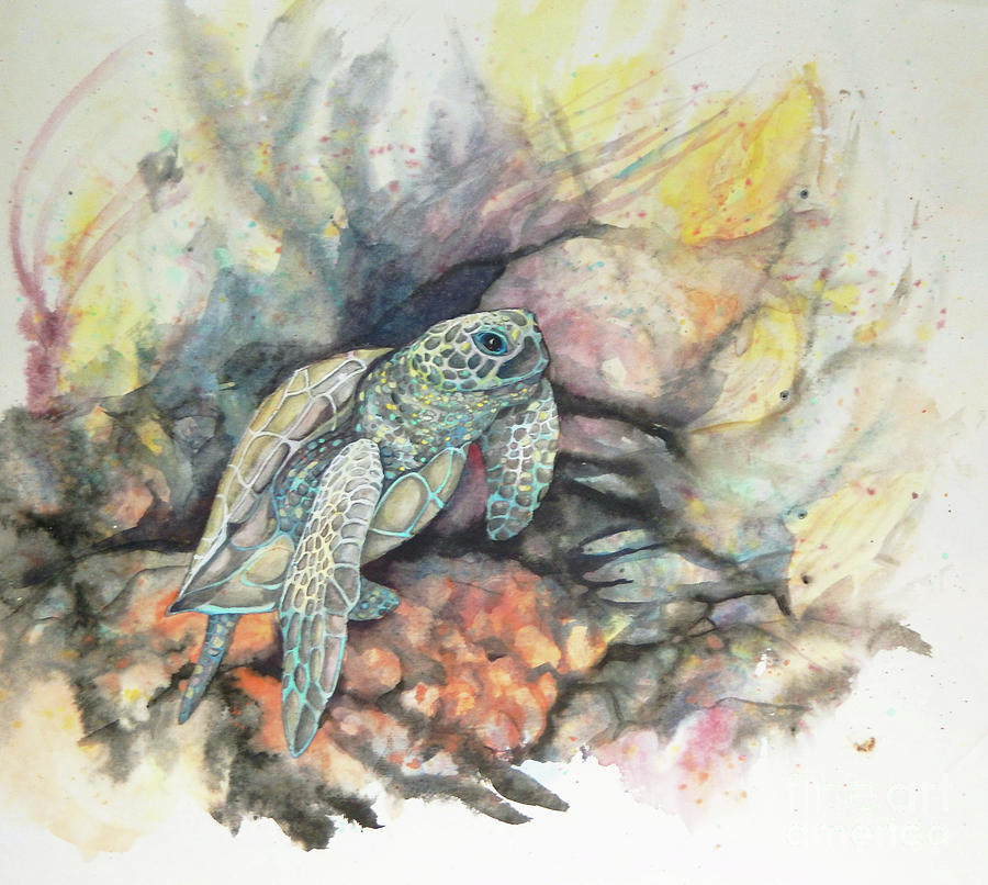 Nature Painting - Fascinating Sea Turtle by Sharon Nelson-Bianco