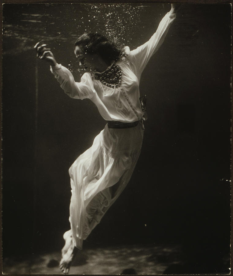 Portrait Photograph - Fashion Model Underwater In Dolphin by Everett