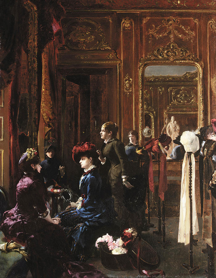 Fashion Salon in Paris Painting by Louis-Robert Carrier-Belleuse