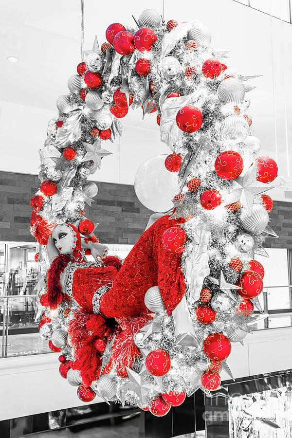 Fashion Show Christmas Wreath BW and Red  Photograph by Aloha Art