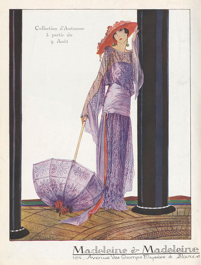 Vintage Color Drawing Women's Fashion Design 1930's Art Original Blue Dress  | eBay