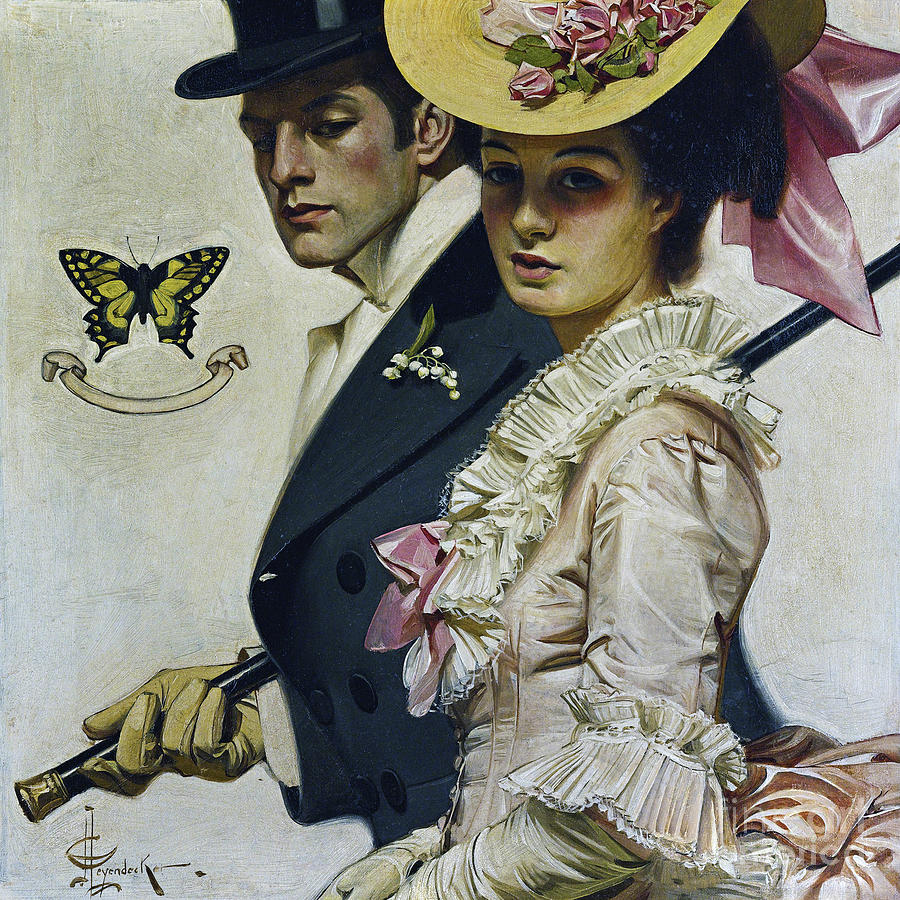 Fashionable Victorian couple, strolling Painting by Tina Lavoie