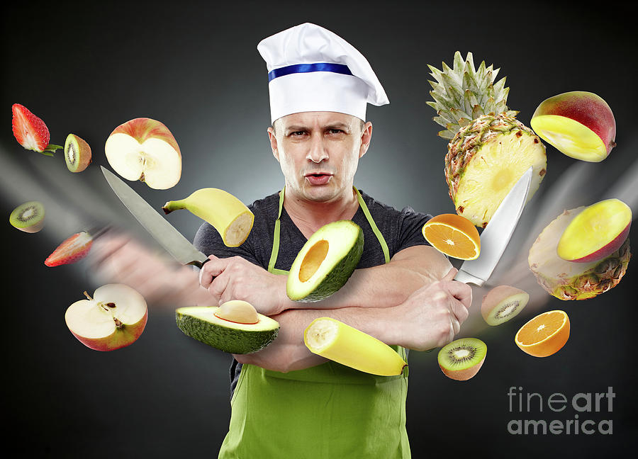 Fast cook slicing vegetables in mid-air Photograph by Ragnar Lothbrok