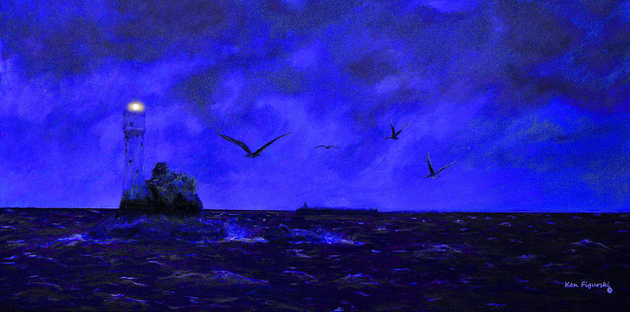 Fastnet Light Ireland Night Painting by Ken Figurski