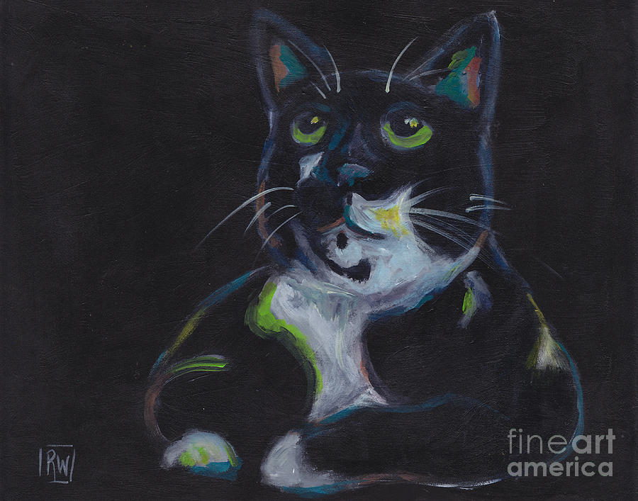 Fat Black Cat Painting by Robin Wiesneth