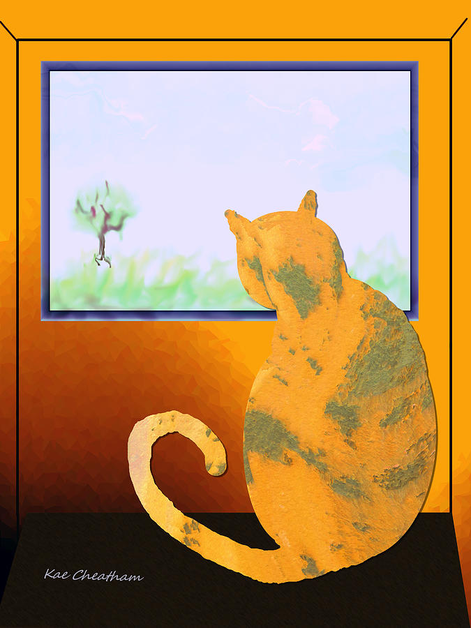 Fat Cat At Her Window Digital Art by Kae Cheatham