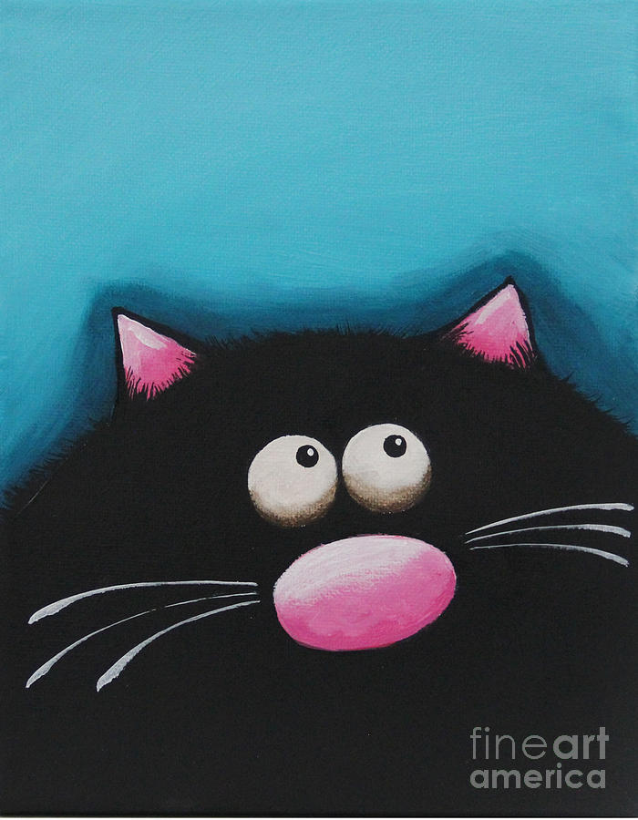 Fat Cat in Blue Painting by Lucia Stewart