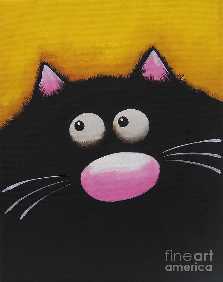 Fat Cat in yellow Painting by Lucia Stewart