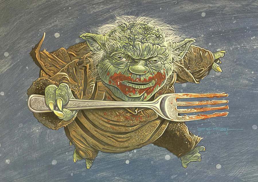 Fat Yoda, May the Fork be with you Painting by Marc Eckel