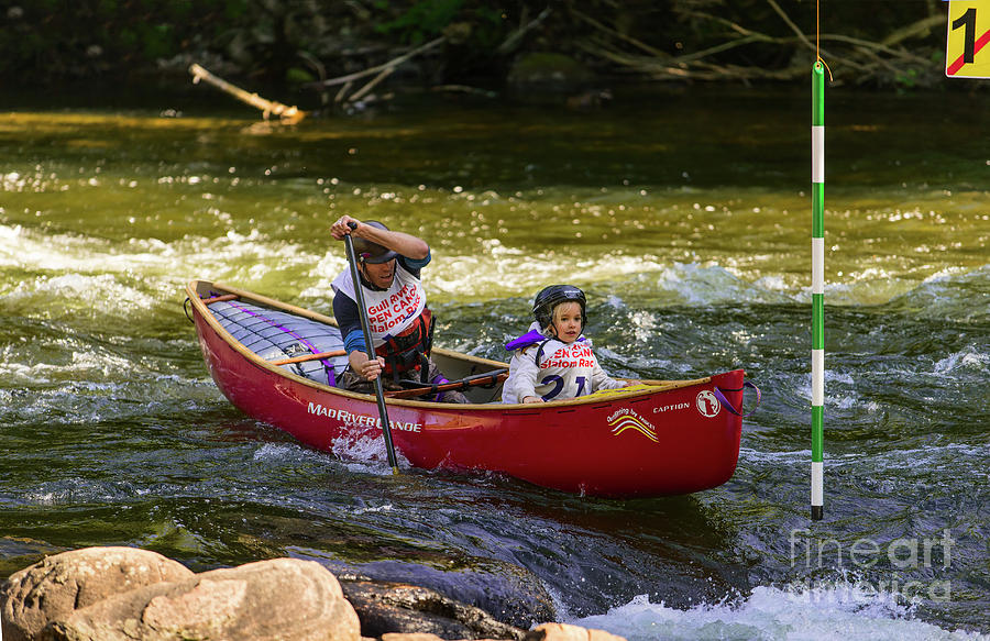 Boat Photograph - Father and daughter in a whitewater slalom race by Les Palenik