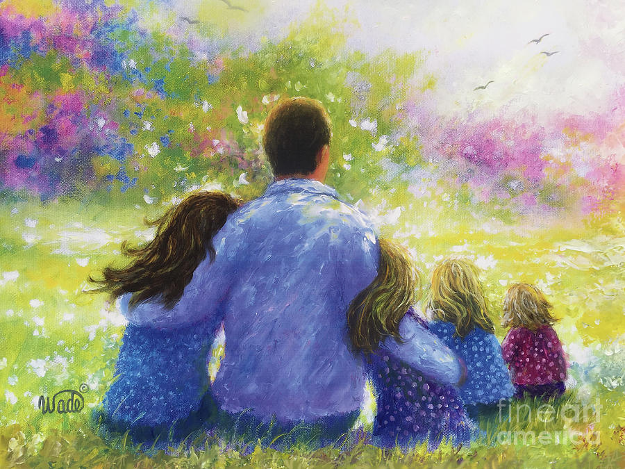 Father and Four Daughters in the Garden Painting by Vickie Wade
