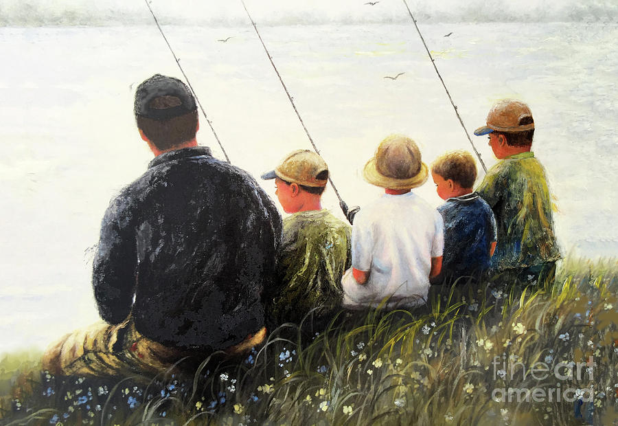 Father and Four Sons Fishing Painting by Vickie Wade