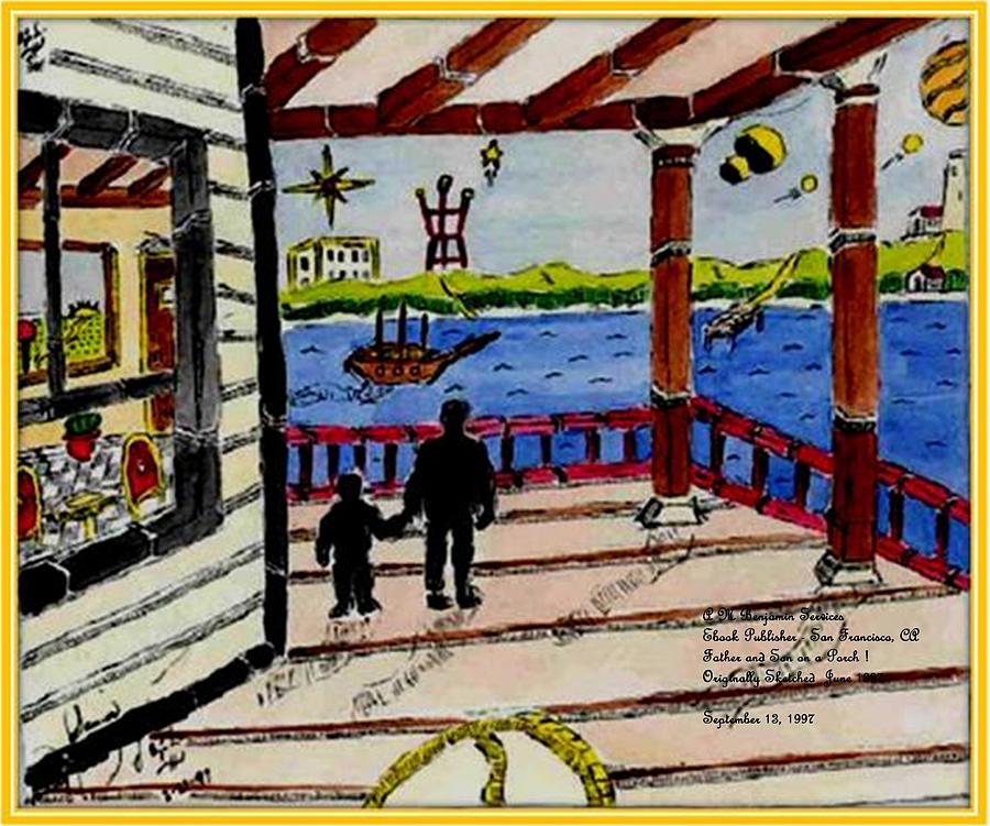 Boy Painting - Father and son on the Porch by Anthony Benjamin Boy Painting - Father and son on the Porch by Anthony Benjamin