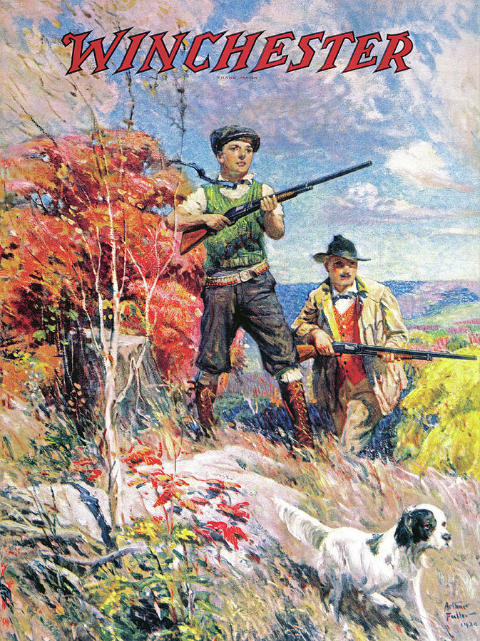 Father And Son With Bird Dog Painting by Arthur S Fulton
