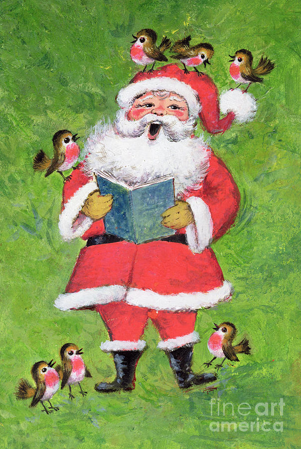 Christmas Painting - Father Christmas and Robin Chorus by Stanley Cooke