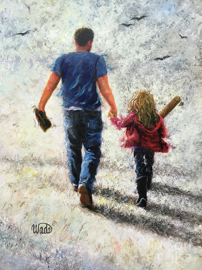 Father Daughter Baseball Practice Painting by Vickie Wade