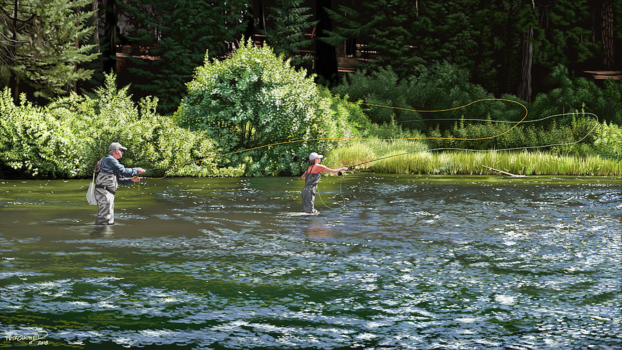 Fly Fishing Digital Art - Father-Daughter Date by Pete Chadwell