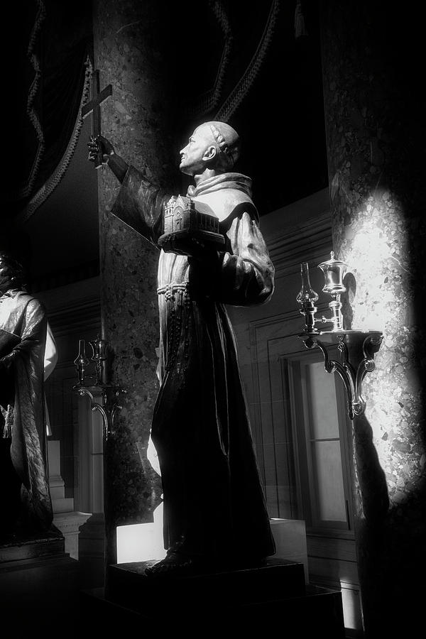 Father Junipero Serra In Black and White Photograph by Greg and Chrystal Mimbs