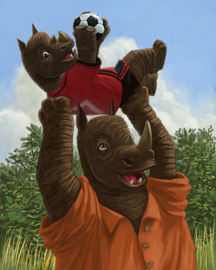 father Rhino with son Painting by Martin Davey