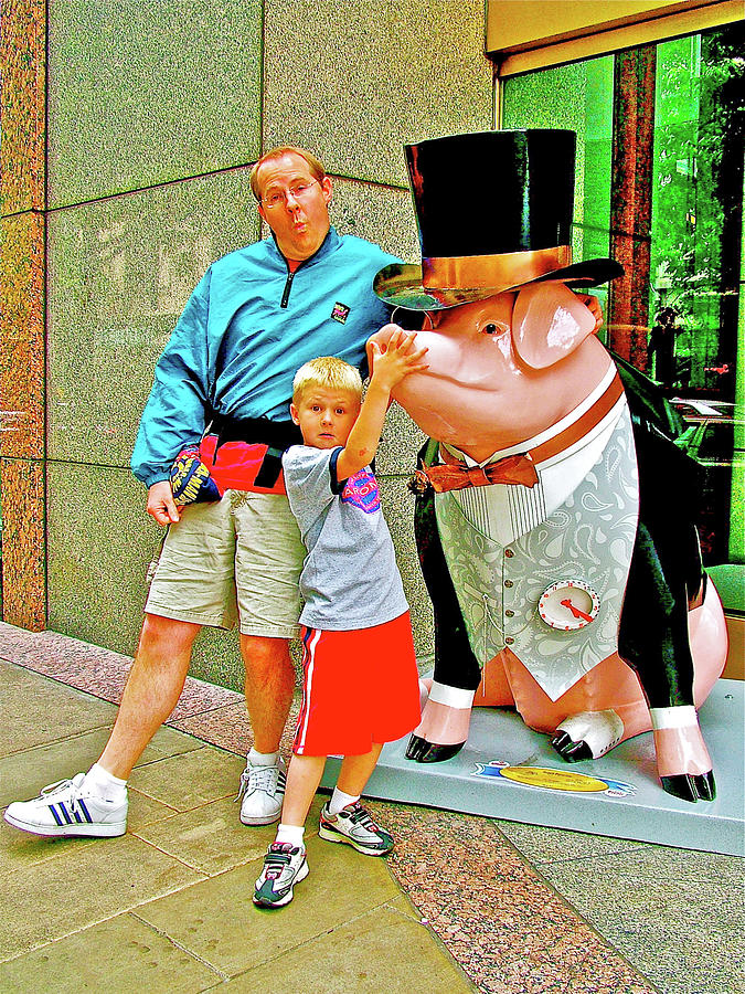 Father, Son and a Pig in Downtown Seattle, Washington Photograph by Ruth Hager