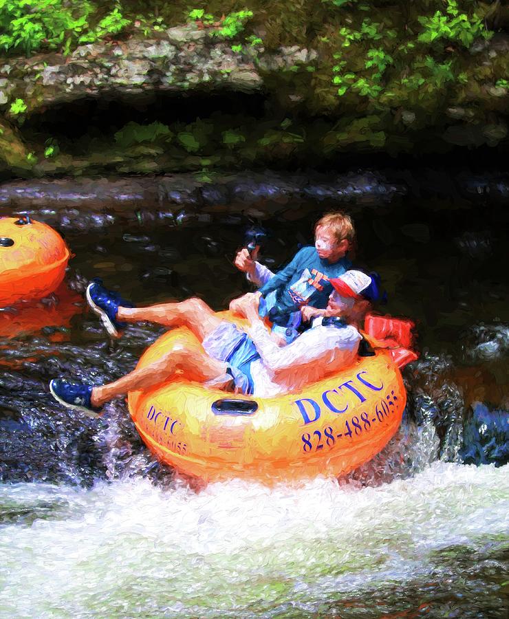 Father Son And GoPro Tubing On Deep Creek Photograph by Carol Montoya