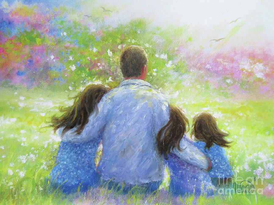 Father Three Daughters Garden Painting by Vickie Wade
