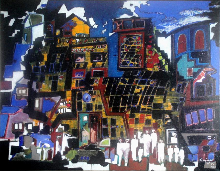 Favela Slums Painting by Adalardo Nunciato  Santiago
